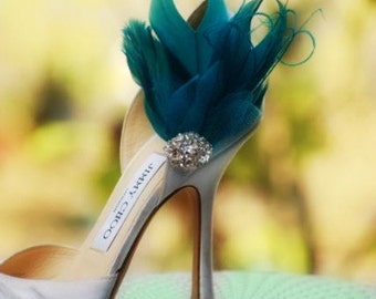 Shoe Clips Teal Green & Pearls / Rhinestone. Couture Bride Bridal Bridesmaid Christmas Accessory, Statement Engagement Day Fashion Under 100