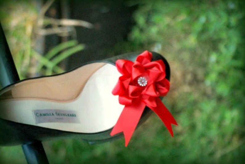 Christmas Shoe Clips Red Bow Shoe Clip Satin Ribbon Bow Shoe Etsy