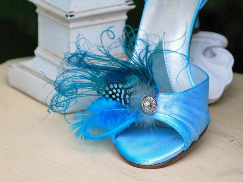 Shoe Clips Turquoise Peacock Feather & Rhinestone. Bride Etsy