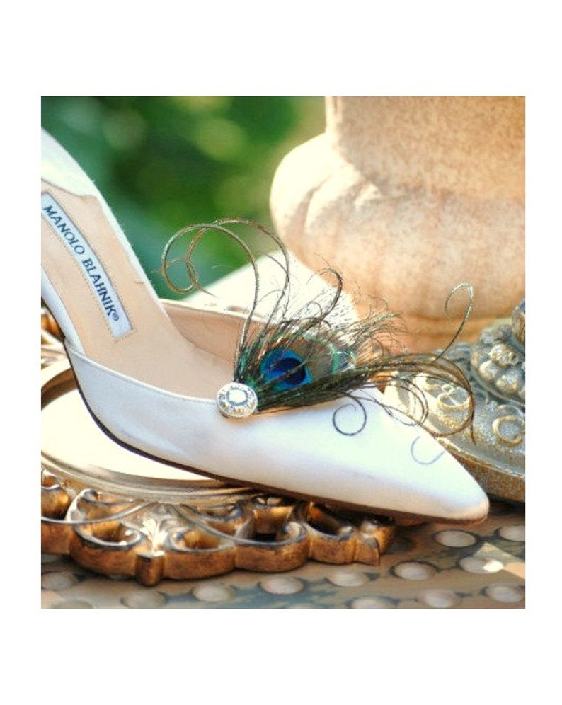 Engagement Peacock Shoe Clips. Wedding Special Day Accessory, Multicolor Royal Blue Green Purple, Burlesque Boudoir Bride Bridal Bridesmaid image 2