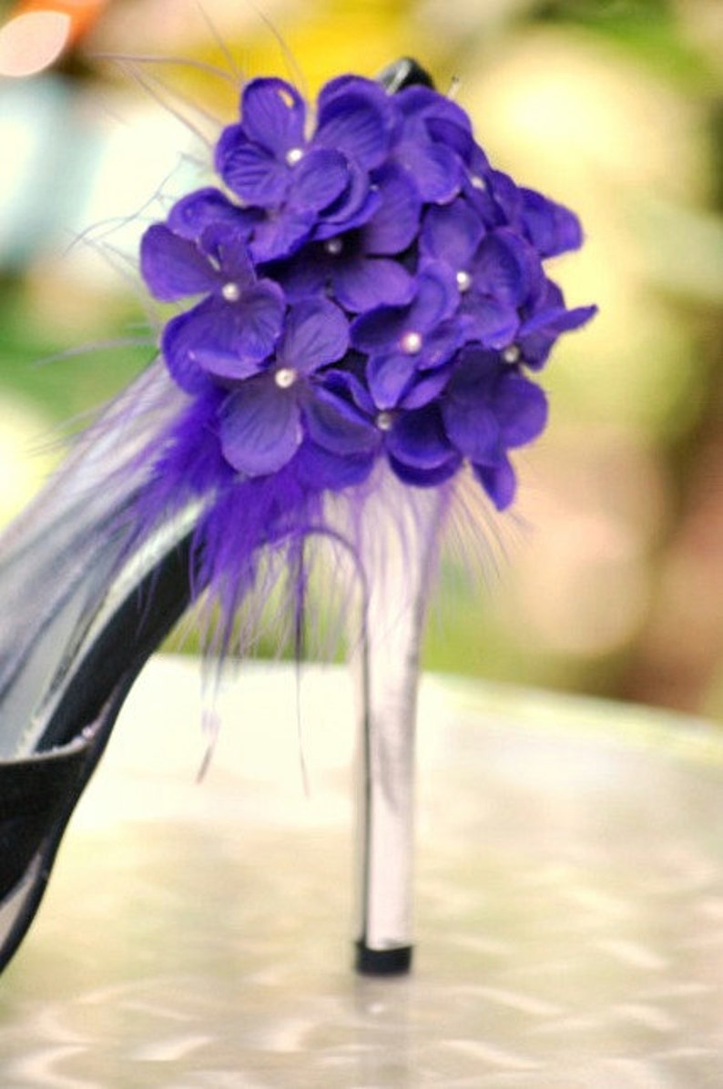 Royal Purple Blue Red Hydrangeas Shoe Clips Sophisticated Bride Bridal Bridesmaid Couture Wedding Pearl /& Feather Bloom Bunch Petals