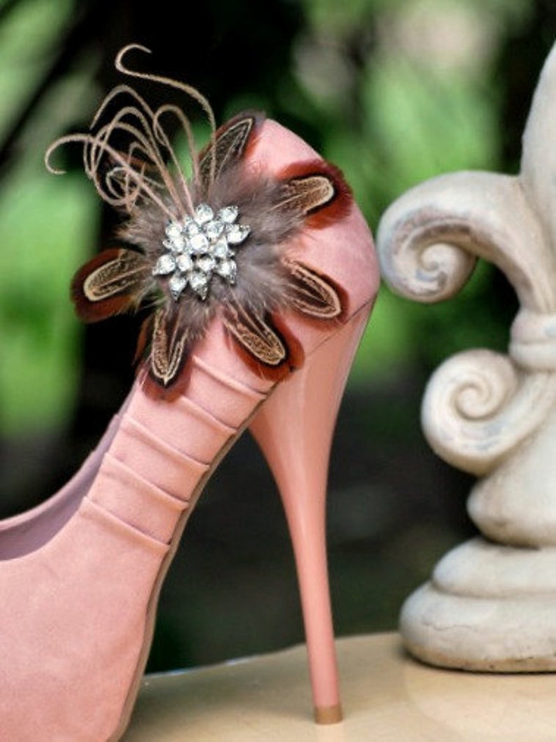 Autumn Feather Shoe Clips Statement Rhinestone Crystals Etsy