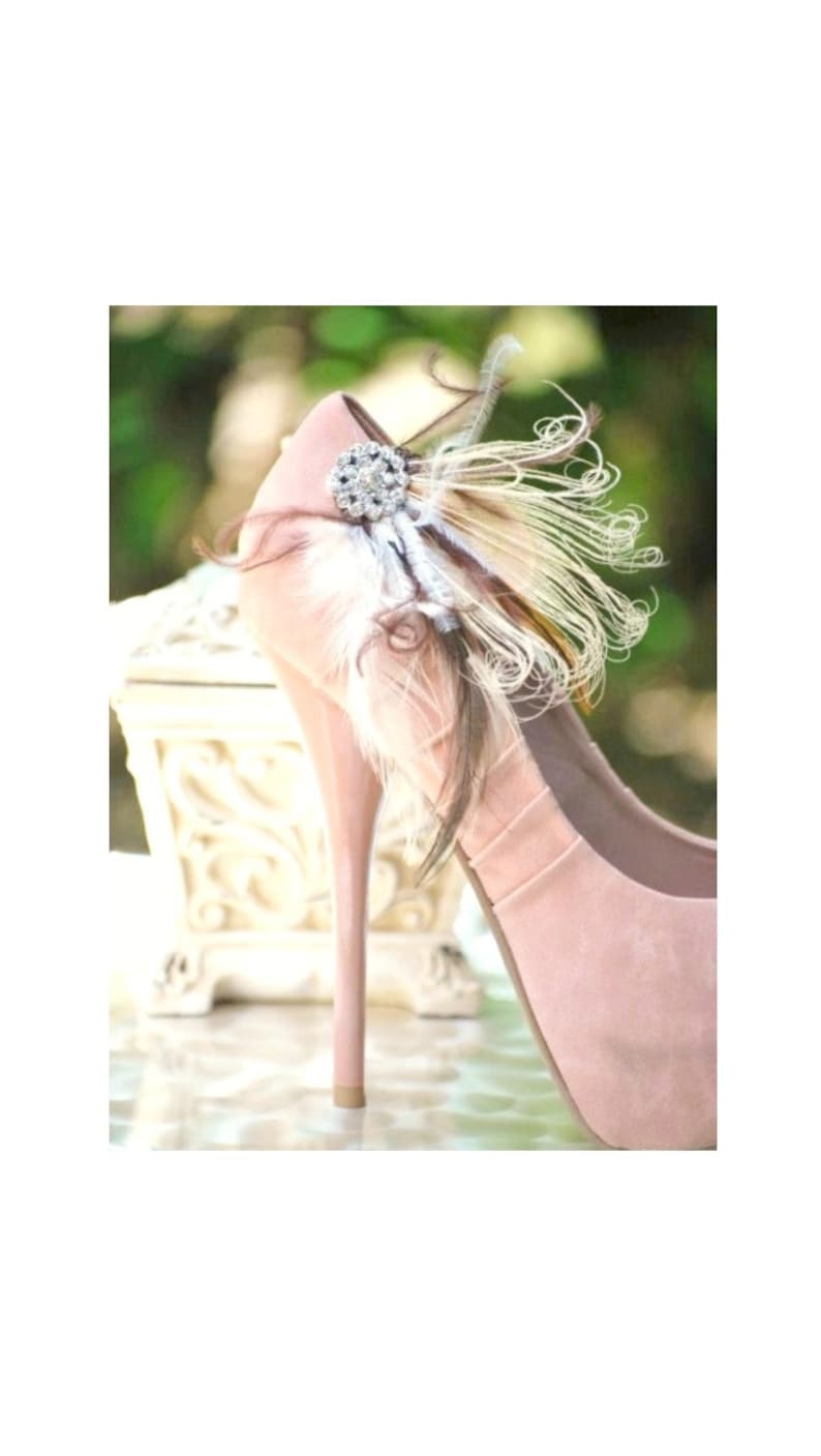 Shoe Clips Ivory Peacock Brown Feathers & Rhinestone Pin. Etsy 日本