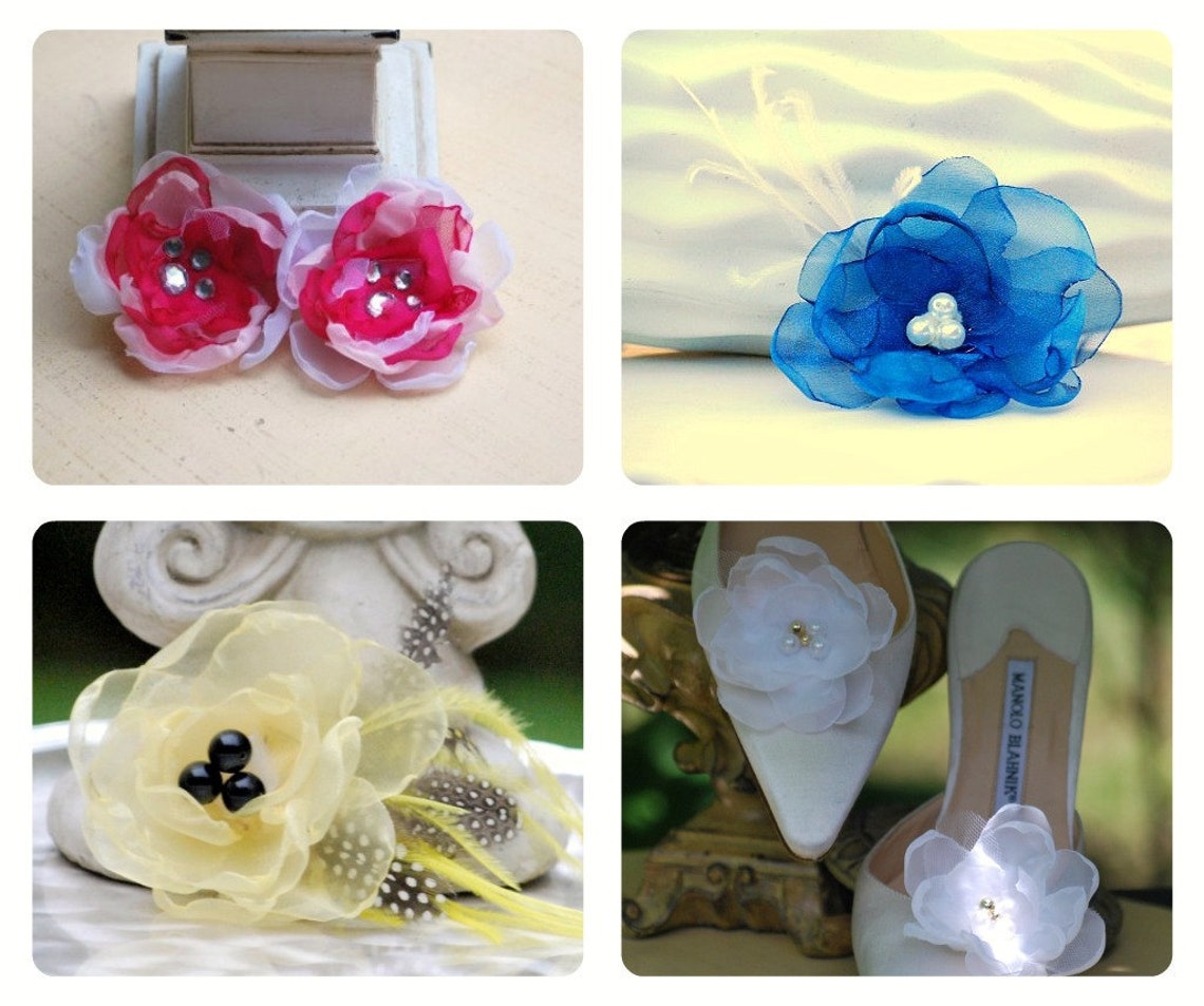 Pure White / Ivory Flower Shoe Clips. Bride Bridal Couture Etsy