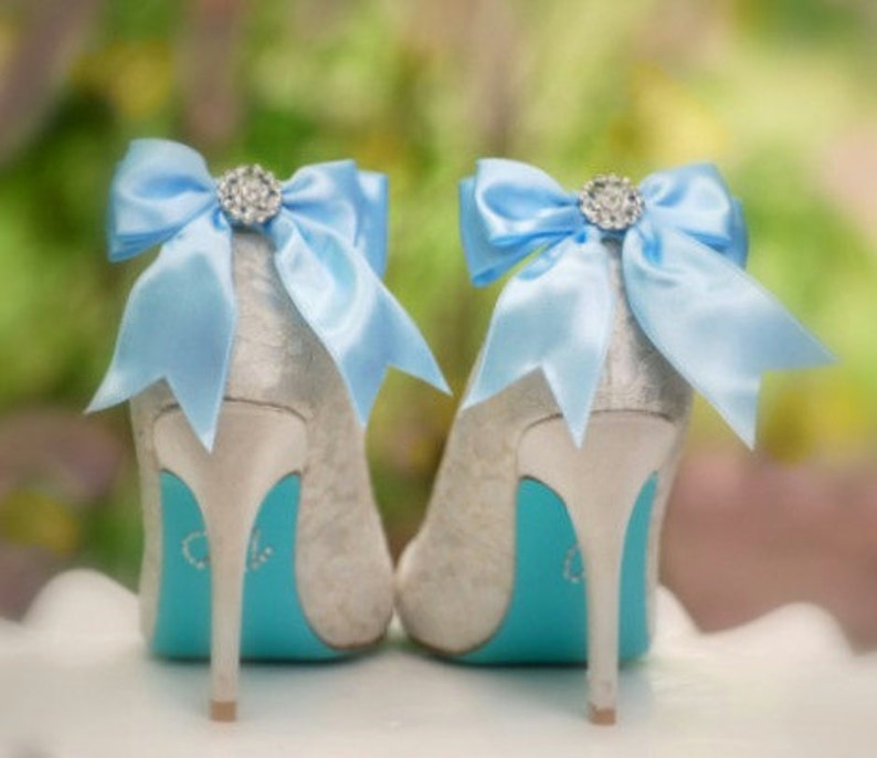 Shoe Clips Bow Teal / Royal Blue / White / Ivory. Sparkly Etsy