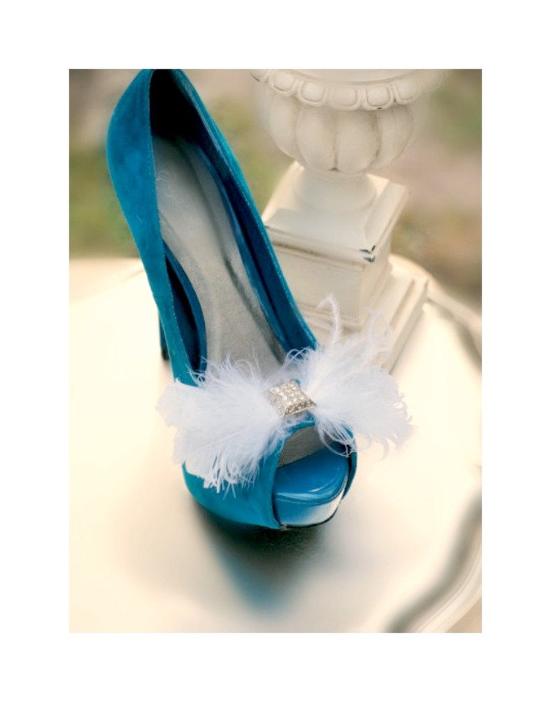 Shoe Clips White / Ivory Bow. MANY COLOURS AVAILABLE Holidays Wedding, Ostrich Plumes. Bride Bridal Bridesmaid, Edgy Bold Rockabilly Couture image 2