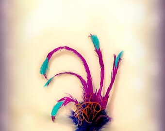 Purple Teal & Royal Blue Fascinator Hair Clip or Comb. Kevin from UP Headress Hairclip Dress Up Costume Pin. Movie Character Inspired Hairdo