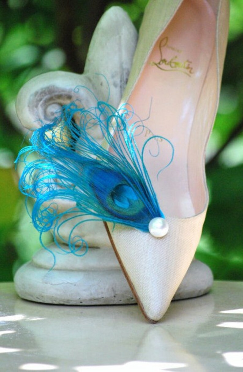 Something Blue Shoe Clips. Turquoise Peacock & Rhinestone. Etsy