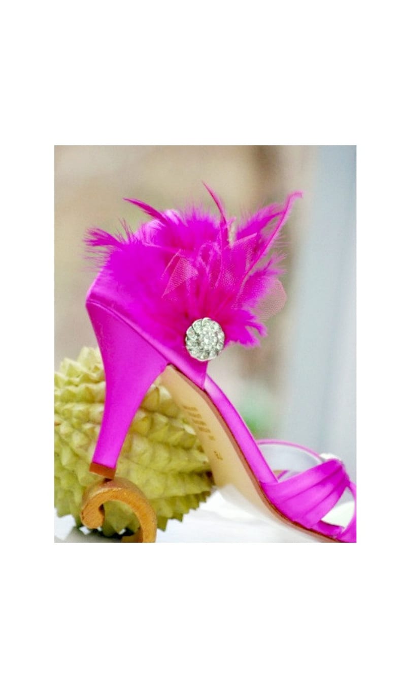 Shoe Clips Set Fuchsia / Fuschia Hot Pink Feathers Rhinestone. Etsy