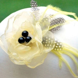 Yellow Flower Fascinator Comb, Clip, Brooch Pin. Handmade Spring Floral Fashion, Gossip Girl Mother Day Quinceanera, Couture Bride Statement image 2