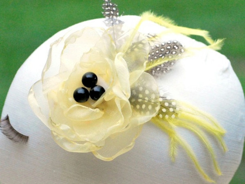 Yellow Flower Fascinator Comb, Clip, Brooch Pin. Handmade Spring Floral Fashion, Gossip Girl Mother Day Quinceanera, Couture Bride Statement image 2