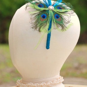 Butterfly Headband Fascinator Peacock & Ostrich Feathers, Fashionista Statement, Spring Holidays, Blue Emerald Sapphire Teal Turquoise Green