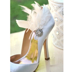 Wedding Shoe Clips Ivory White Black Feather & Pearl / Rhinestone. Bride Bridesmaid, Engagement Bridal Shower Gift, Spring Sparkle Burlesque image 2