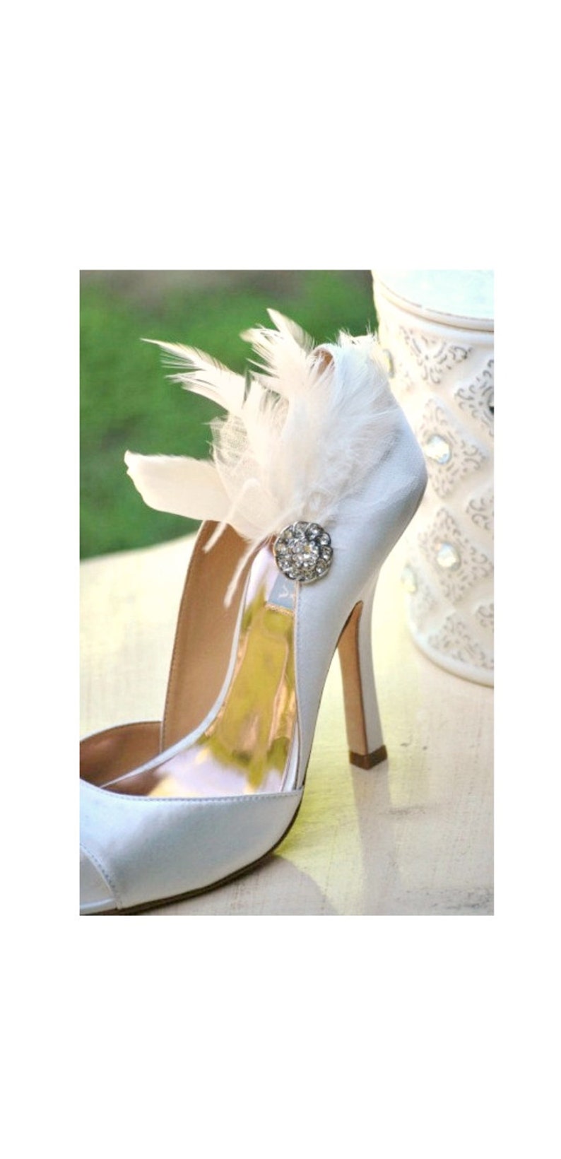 Wedding Shoe Clips Ivory White Black Feather & Pearl / Etsy