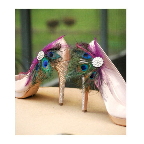 Wedding Shoe Clips Peacock Fan Set. Chaussures Paon, Couture Bride Bridal Bridesmaid, Engagement Gossip Girl, Rhinestone Crystal Brooch Pin