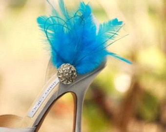 Wedding Shoe Clips Something Blue / Ivory / White / Black / Red Feather Rhinestone. Bride Bridal Bridesmaid Couture, Fashion Lover Statement