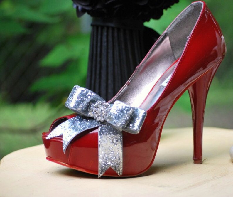 Sparkly Silver / Gold Bow Shoe Clips. Edgy Wedding 2015. Night Etsy