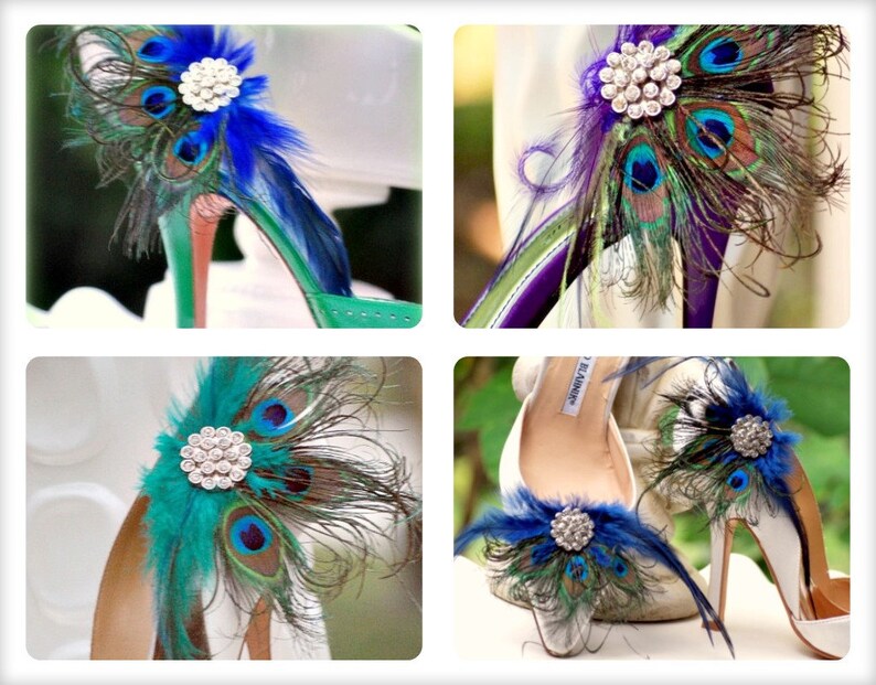Shoe Clips Royal Cobalt Blue Peacock Fan. Bride Bridal Etsy