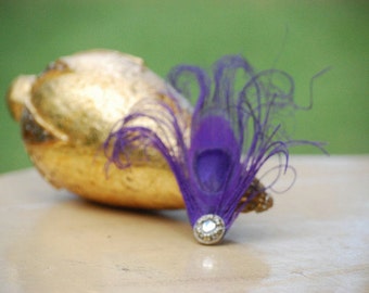 Royal Purple Peacock Hair Clip / Comb / Bobby Pin. Azul rojo marfil naranja pluma de oro perla / Rhinestone gem accesorio. Preppy Girly Teen