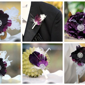 Wedding Boutonniere Pin Red & Black / Aubergine Purple / Amethyst Rhinestone Crystal or White / Ivory Pearls. Manly Groom Groomsmen Bridal image 4