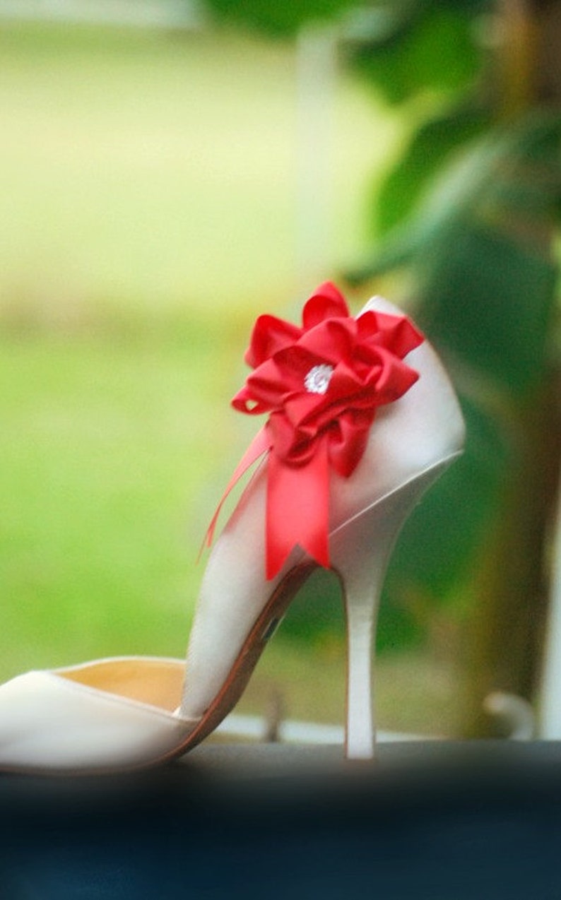 Christmas Shoe Clips Red Bow Shoe Clip Satin Ribbon Bow Shoe Etsy