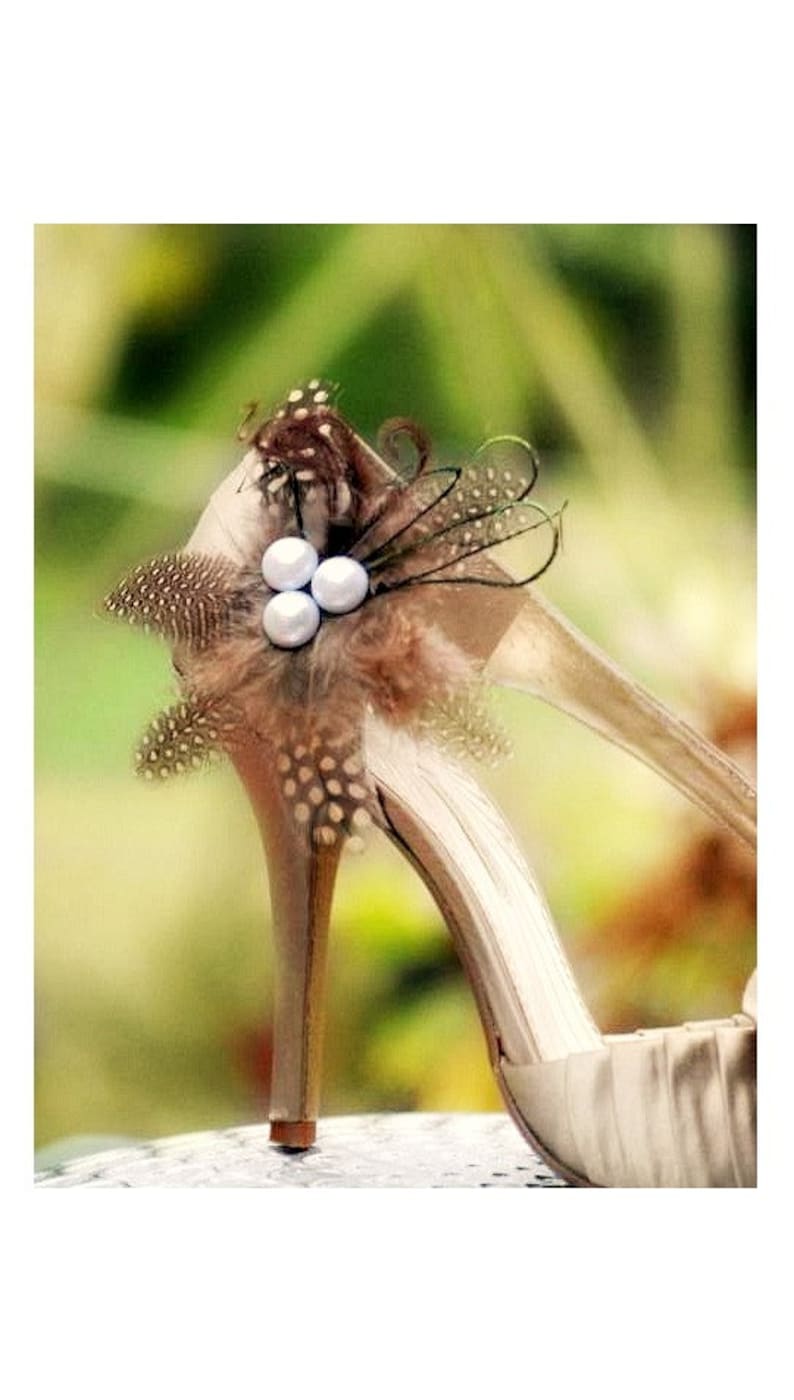 Shoe Clips Champagne Brown & Black Feathers Pearls. Big Day Etsy