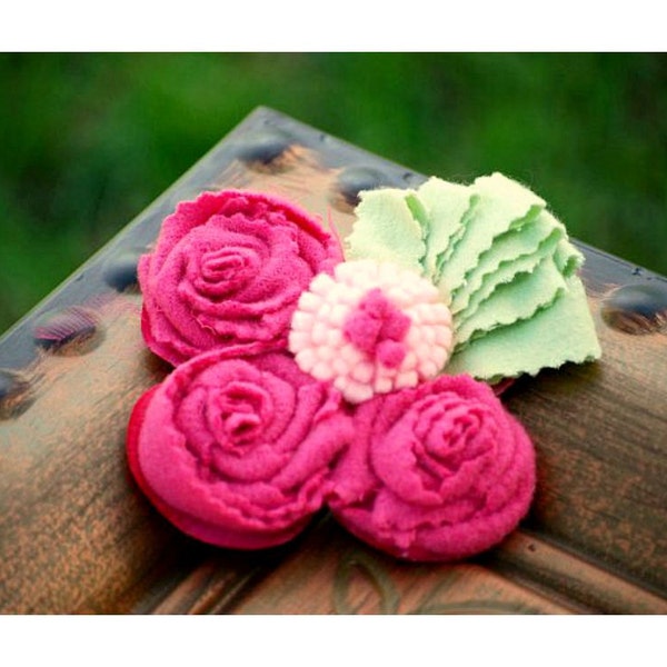 Fuchsia Rosettes Mint Brooch, Headband, Hair Clip Magenta Hot Pink. M2M Matilda Jane / persnickety. Baby / Women Birthday Gift. Bride Bridal