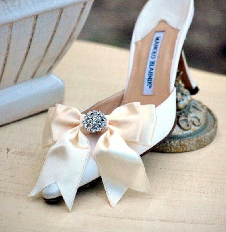 Ivory / White / Black / Nude Sparkly Bow Shoe Clips. Spring Bride Bridesmaid Wedding Big Day, Chic Stylish Couture Gift, Also: Blue Sage Red image 3