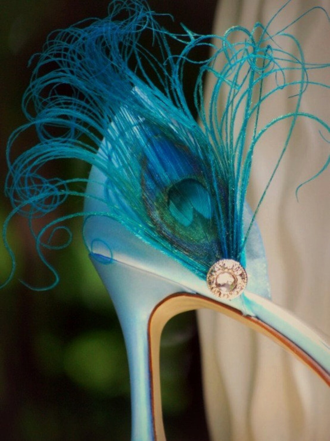 Something Blue Shoe Clips. Turquoise Peacock & Rhinestone. Etsy