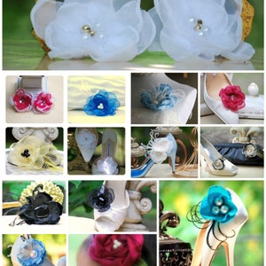 Wedding White or Ivory & Opal Organza Flower Shoe Clips. Bride bridal couture, elegant trendy gift idea, fabulous rockabilly dainty feminine image 5