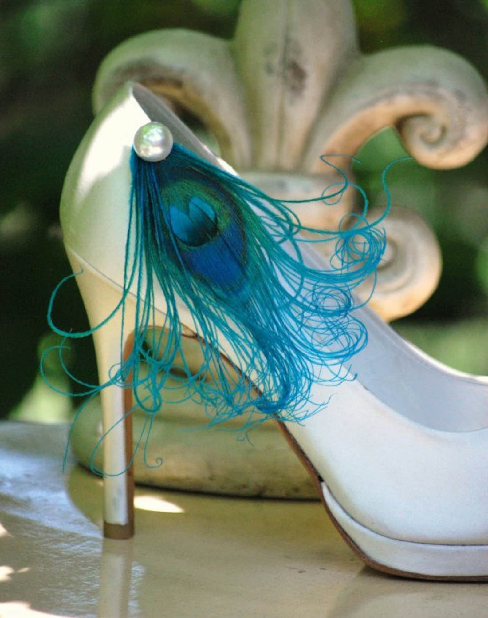 Shoe Clips Pearl & Turquoise Peacock. Chic Big Day Wedding. Etsy