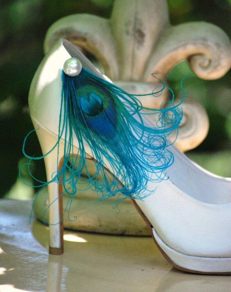Shoe Clips Pearl & Turquoise Peacock. Chic Big Day Wedding. Etsy