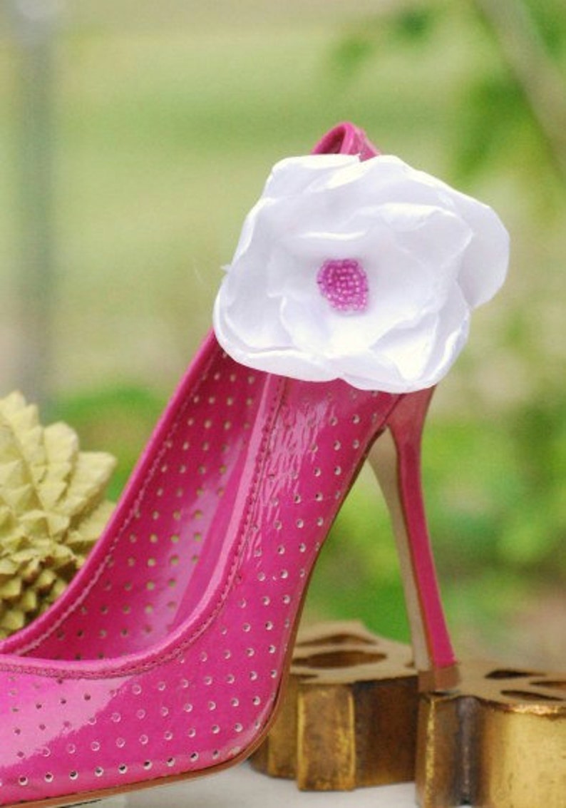 Pure White / Ivory Flower Shoe Clips. Bride Bridal Couture Etsy