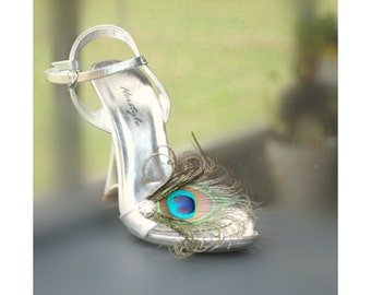 Sparkly Peacock Shoe Clips. Statement Sparkle Trend, Elegant Graduation Prom Sandal Feather Heel Pin.Teal Green Aqua Blue, Bride Bridal Gift