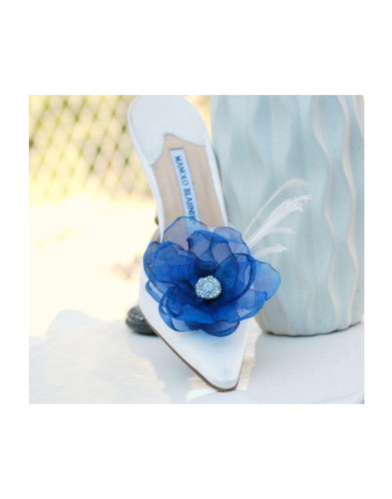 Wedding Shoe Clips. Royal Cobalt Blue White Red Flower. Ivory Etsy