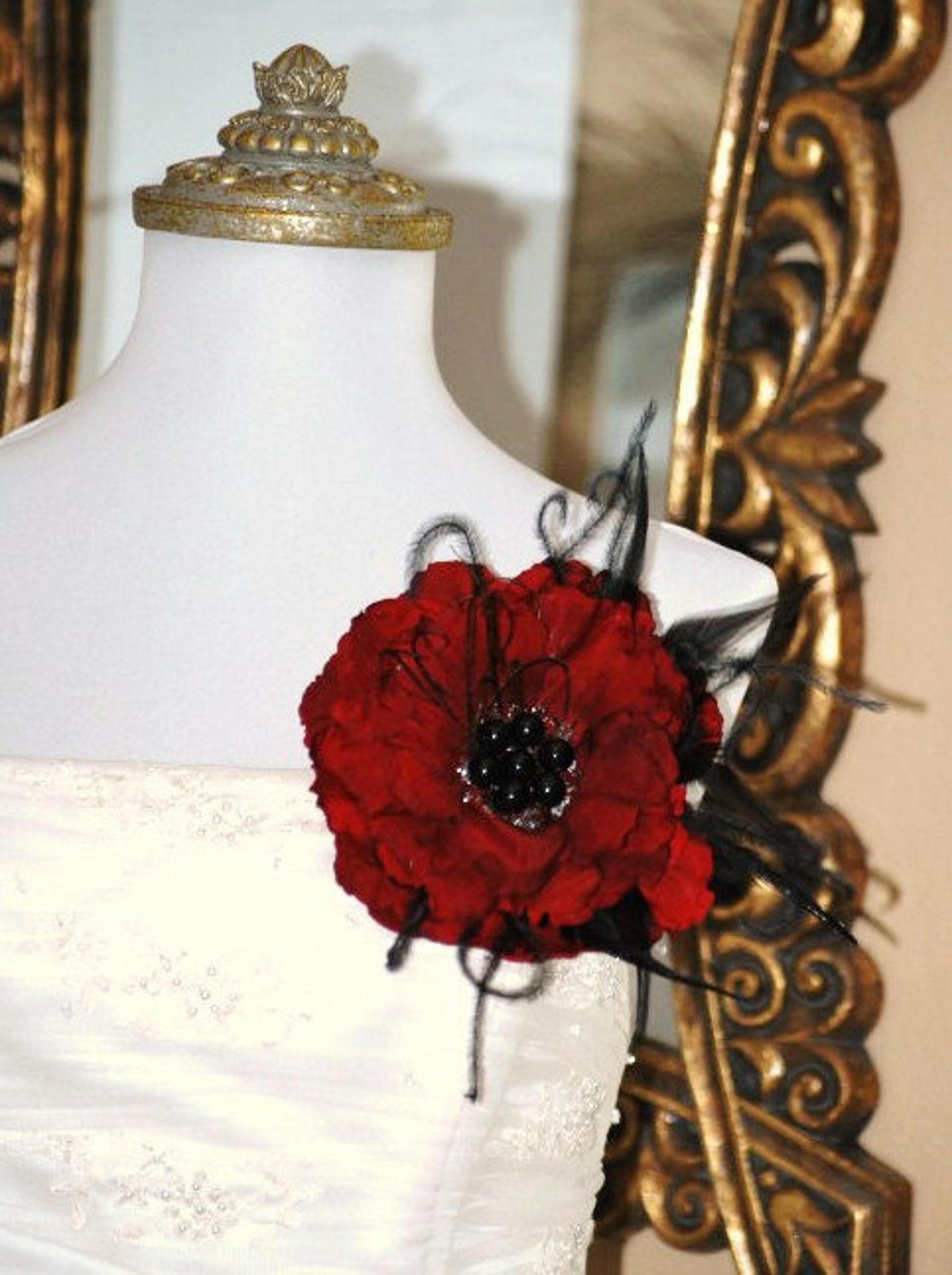 Pin / Hair Clip / Comb Red & Black Feathered Flower Etsy