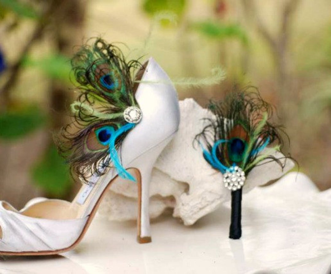Fancy Shoe Clips Peacock Feathers Duo Night Out Statement  Red Carpet, Spring Bride Bridesmaid, Edgy Couture Elegant Bronze