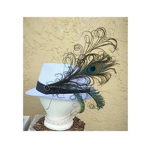 Peacock Hair Clip Fascinator. Fedora Feather Pin. Bride Bridal Big Day Teal Green Turquoise Metallic Boudoir Gift