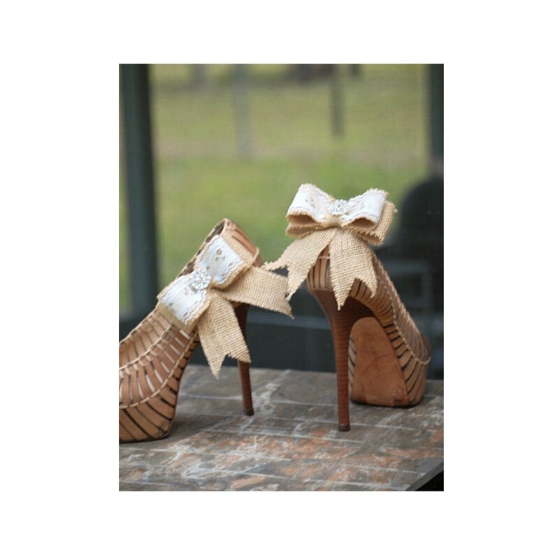 Wedding Burlap Bow Shoe Clips. Vintage Ivory Lace Shoe Clips. Etsy