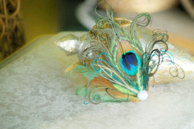 Bridesmaid Bride Bridal Party Big Day Couture Gift One Peacock /& Olive Hair Clip Comb Golden Tan Earthy Green Pearl Rhinestone Gem