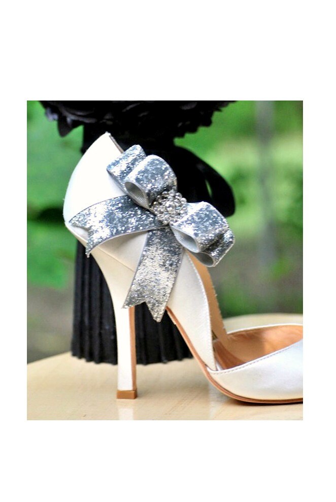 Sparkly Silver / Gold Bow Shoe Clips. Edgy Wedding 2015. Night Etsy