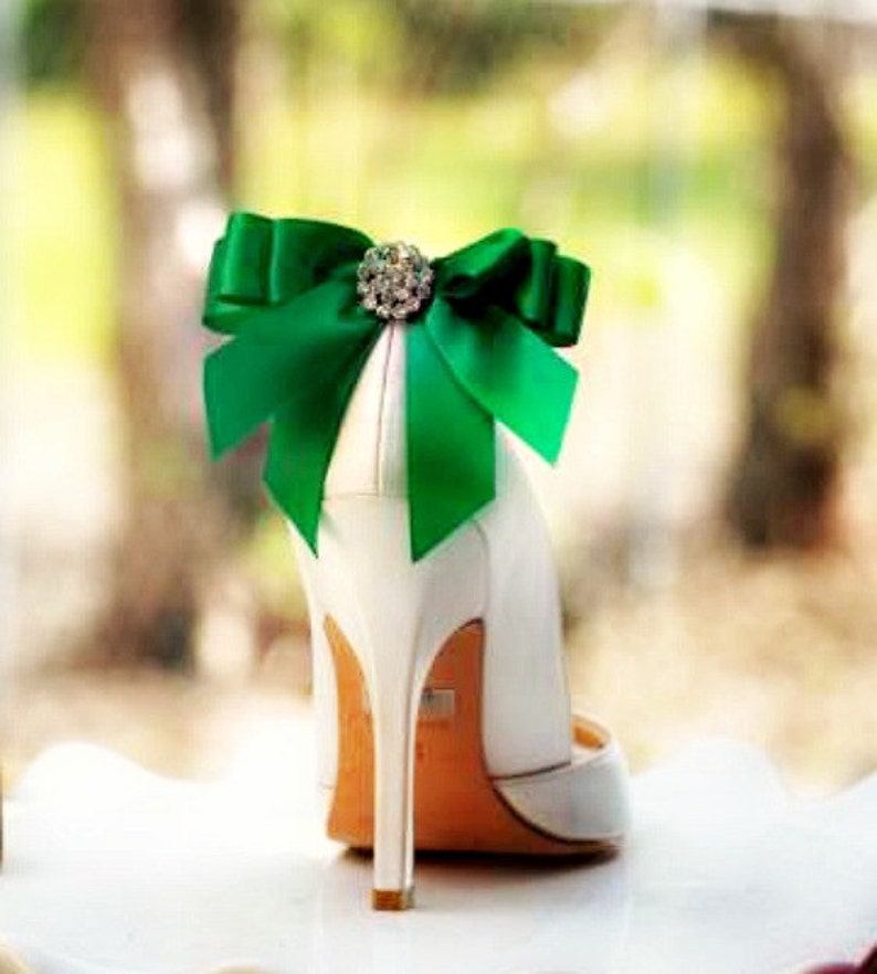 Wedding Shoe Clips. Emerald Green Bow. White Ivory Pearl Etsy