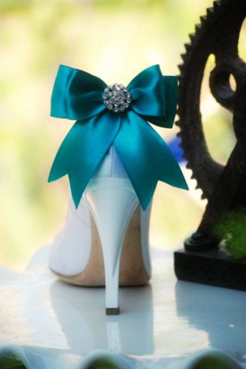 Shoe Clips TEAL Bow. Royal Blue White Ivory. Sparkly Etsy