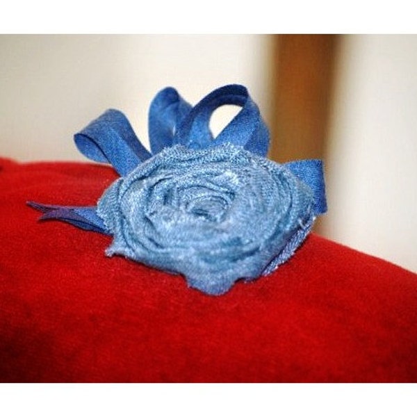 Blue Denim Bud Hair Clip. 4th Fourth July Independence USA Day Picnic, Girly Bridesmaid Couture Pin, Spring Fashion, Custom Made Order Color