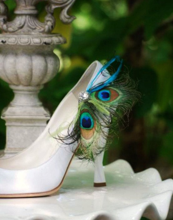 Fancy Shoe Clips Peacock Feathers Duo & Rhinestone. Night Out Etsy