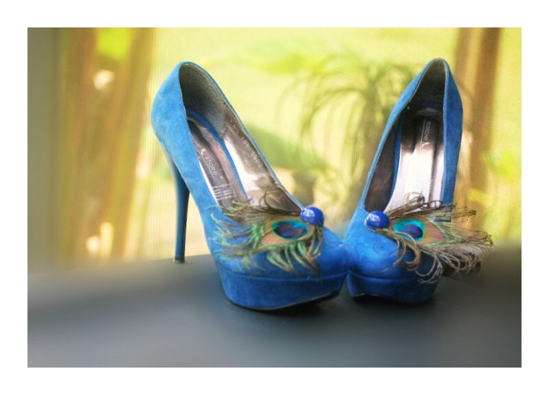Peacock & Royal Blue Shoe Clips. Statement Wedding. Stylish Etsy UK