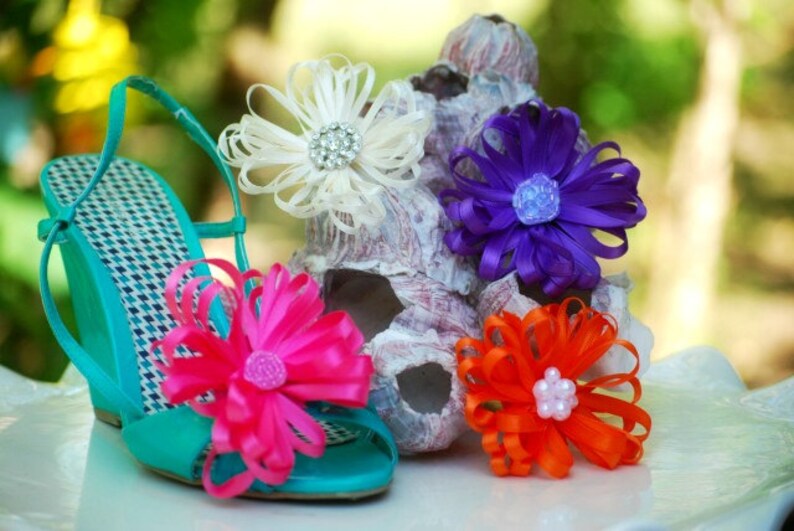 Ivory Flower Shoe Clips. White Green Yellow Orange Blue Purple Etsy