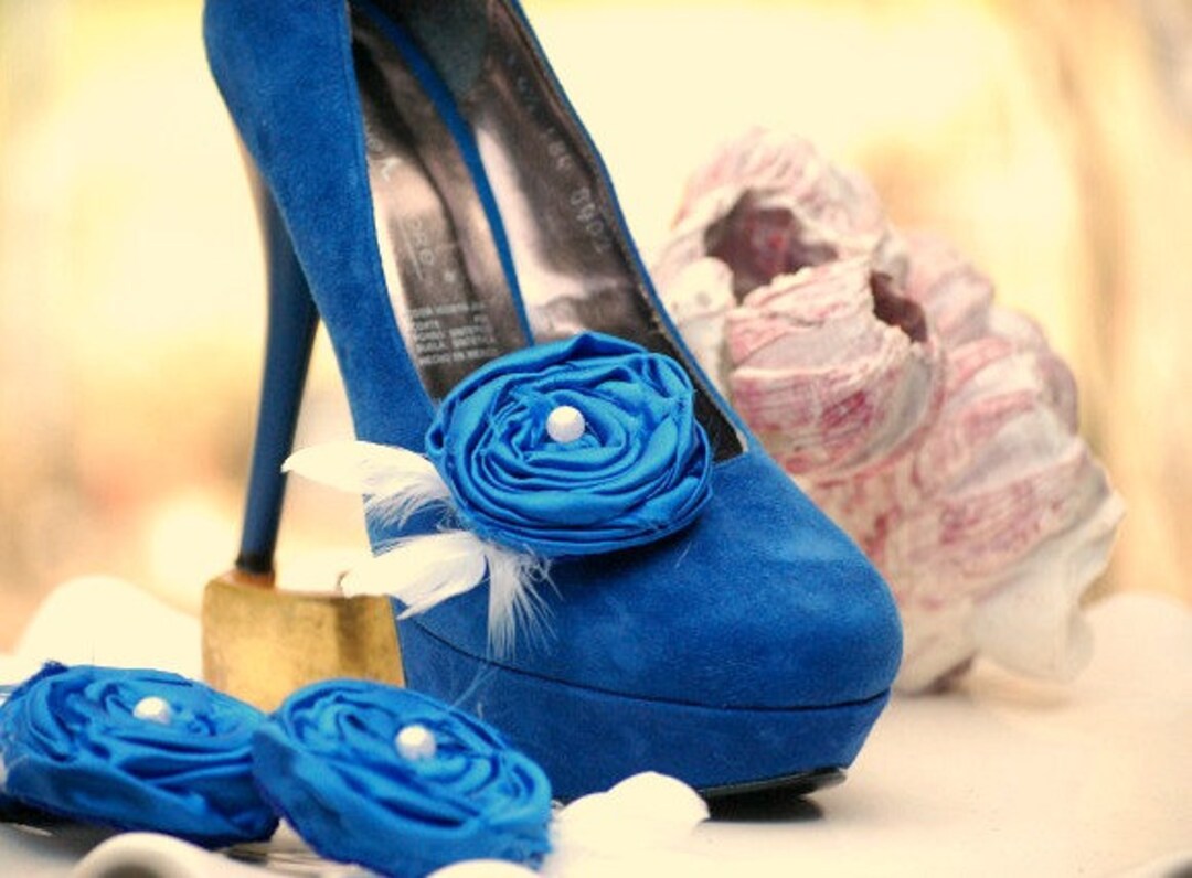 Something Blue Shoe Clips Royal Blue / Cobalt & Feathers. Handmade