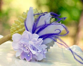 Lavender & Purple Hydrangeas Fascinator Hair Clip / Comb / Brooch Pin. Spring Couture Elegant French Style, white ivory Pearl / Rhinestone