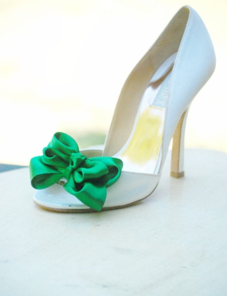 Wedding Shoe Clips. Emerald Green Bow. White Ivory Pearl Etsy